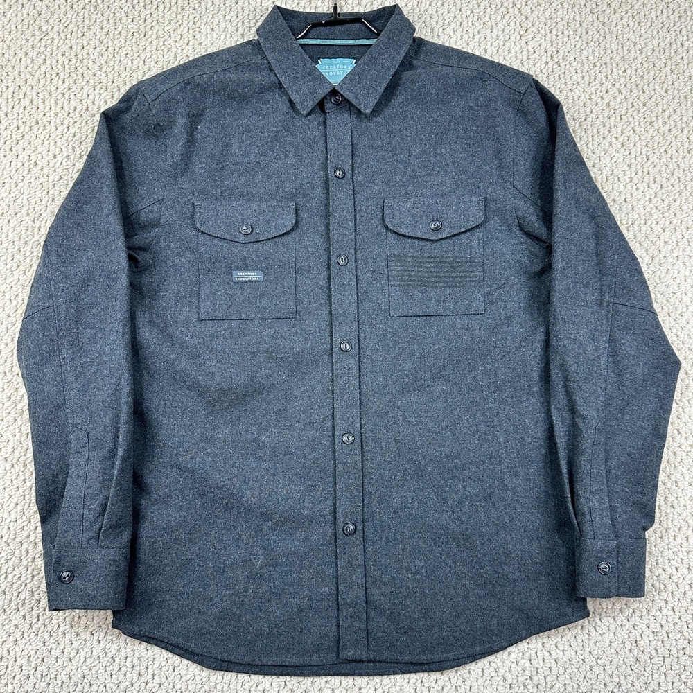 Vissla Creators Innovators Shirt Men L Dark Gray Flannel Button Down Long Sleeve